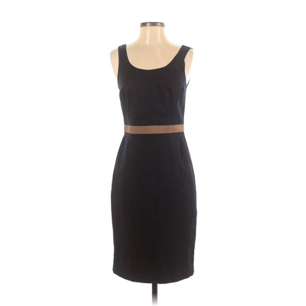 Club Monaco Navy Sheath Knee-Length Work Dress w/ Tan Ribbon Accent, Medium 6/8